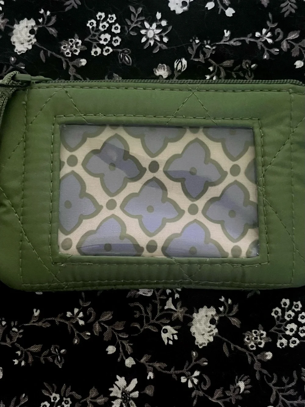 Vera Bradley Zip ID case in Pearlized Cedar Green